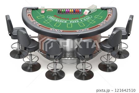 Casino blackjack table set on white background - 3D illustration 121642510