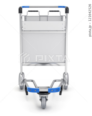 Front view of empty airport trolley on white background - 3D illustration 121642526