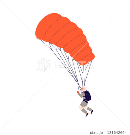 Man Skydiver in Flight Free Falling with Parachute Vector Illustration 121642664