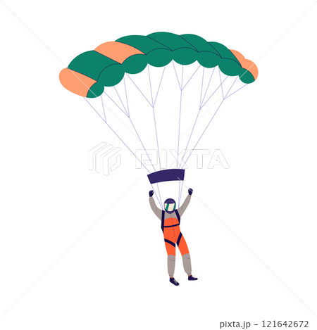 Man Skydiver in Flight Free Falling with Parachute Vector Illustration 121642672