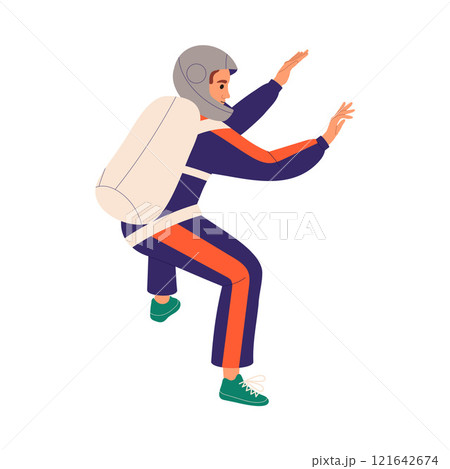 Man Skydiver in Flight Free Falling with Parachute Vector Illustration 121642674