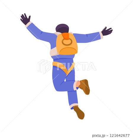 Man Skydiver in Flight Free Falling with Parachute Vector Illustration 121642677