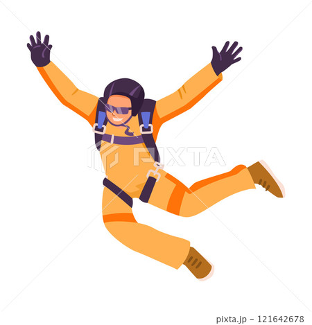 Man Skydiver in Flight Free Falling with Parachute Vector Illustration Man Skydiver in Flight Free Falling with Parachute Vector Illustration 121642678