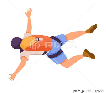 Man Skydiver in Flight Free Falling with Parachute Vector Illustration 121642683