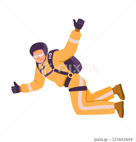 Man Skydiver in Flight Free Falling with Parachute Vector Illustration Man Skydiver in Flight Free Falling with Parachute Vector Illustration 121642684