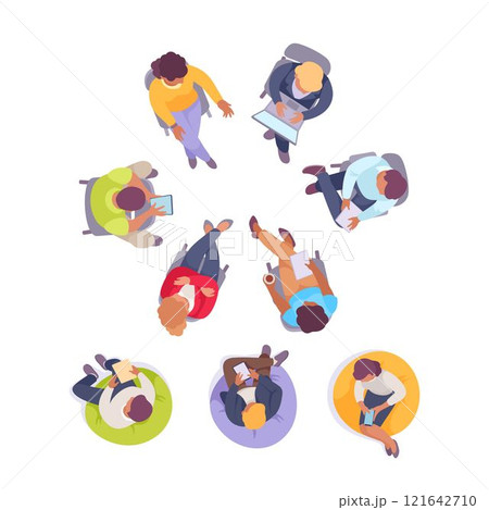 Sitting Man and Woman Office Worker on Chair Above View Vector Illustration Set 121642710