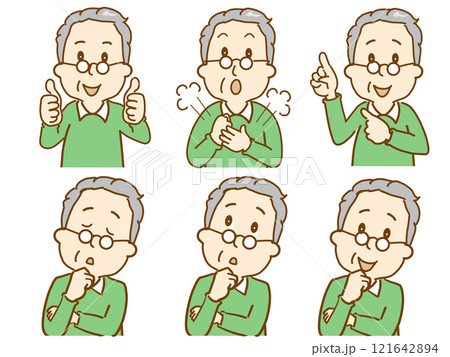 高齢者ポーズ、good,手打ち、指差し、悩む、笑顔 121642894
