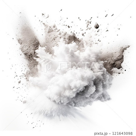Powder explosion isolated on white background. Colored dust erupts 121643098