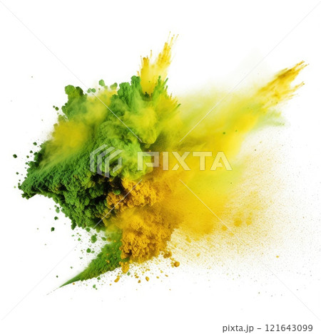 Powder explosion isolated on white background. Colored dust erupts 121643099