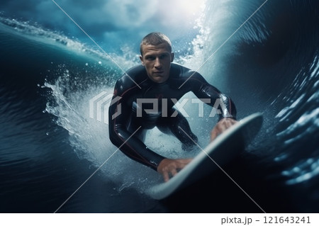 Experience the Excitement of Dynamic Surfing Action in the Majestic Waves of the Ocean 121643241