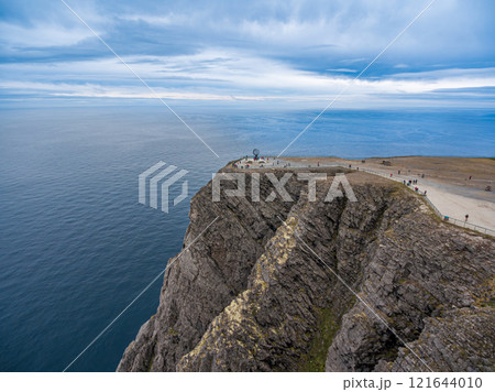 Barents Sea coast North Cape (Nordkapp) in northern Norway aerial photography. 121644010