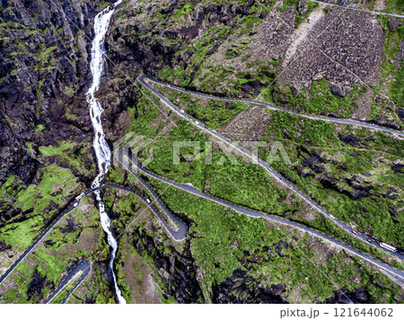 Troll's Path Trollstigen or Trollstigveien winding mountain road. 121644062