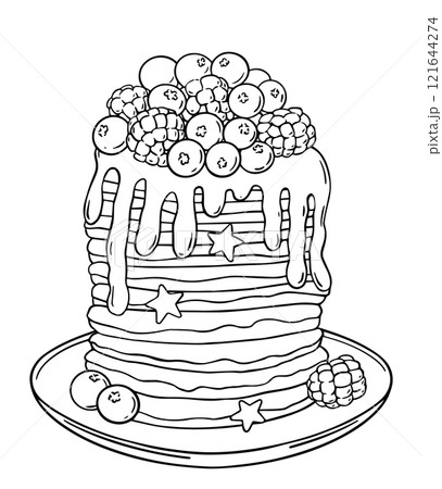 vector illustration of pancakes with berries. coloring book vector illustration of pancakes with berries. coloring book 121644274