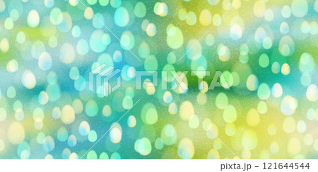 Spring yellow, green and blue festive seamless bg with easter egg shaped bokeh effect and overlay noise texture 121644544