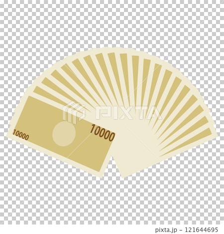 A simple illustration of the back of the new 10,000 yen note unfolded in a fan shape 121644695