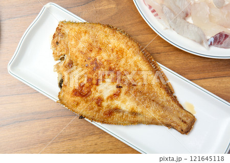 Korean seafood food. Grilled flounder fish 121645118