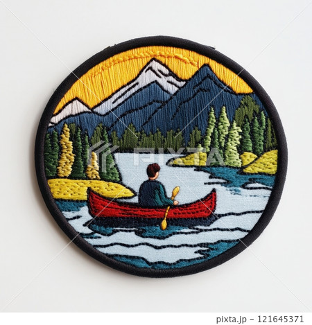 Scenic Canoeing Adventure in Embroidered Patch Design 121645371