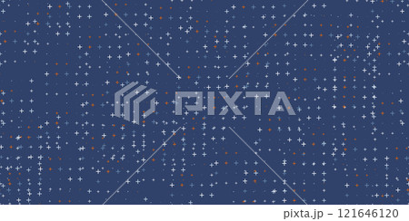 Seamless background pattern of evenly spaced plus symbols of different sizes and opacity. Vector illustration on blue background 121646120