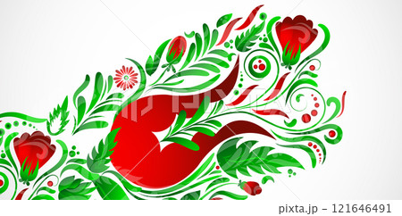 Abstract background drawn in the Ukrainian style of Petrikovsky painting. Vector. Hand drawn. 121646491