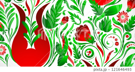 Abstract background drawn in the Ukrainian style of Petrikovsky painting. Vector. Hand drawn. 121646493