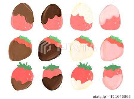 たくさんの苺のチョコがけイラストセットのイラスト素材 [121646862