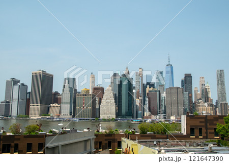 Historic buildings on one of the iconic streets in New York City, Manhattan reportage photography, modern cityscape, famous skyscrapers, Manhattan, NYC, NY, USA 121647390