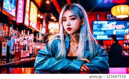 韓国のバーで自撮りする若い女の子　コスプレ　レイヤー　 [AI生成画像] 121647558