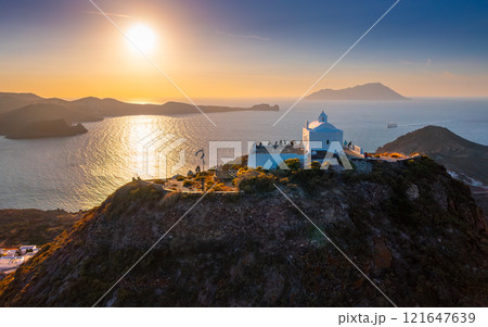 One of the cozy streets of Plaka town. Milos island, Greece 121647639