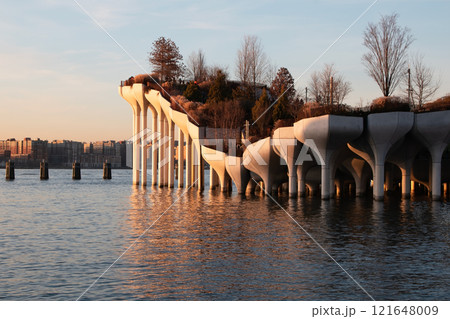 Little Island Park on New York City's Hudson River waterfront, modern architecture, Manhattan, NYC, NY, USA 121648009