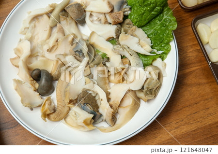 Korean seafood food. Boiled conch sashimi 121648047