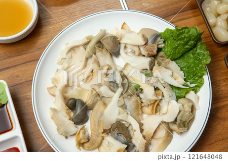 Korean seafood food. Boiled conch sashimi 121648048