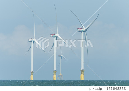 View of the Offshore wind power systems off the western coast of Taiwan. 121648288