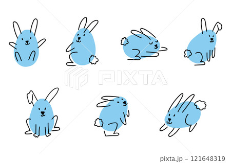 A set of cute abstract Easter bunnies. Blue rabbits 121648319