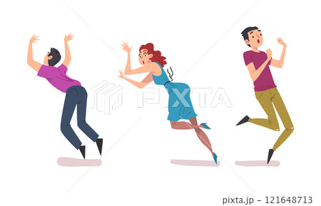 Falling people with frightened face expression set cartoon vector illustration 121648713