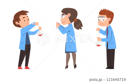 Children chemists in lab coats conducting experiments in scientific laboratory set cartoon vector illustration Children chemists in lab coats conducting experiments in scientific laboratory set cartoon vector illustration 121648719