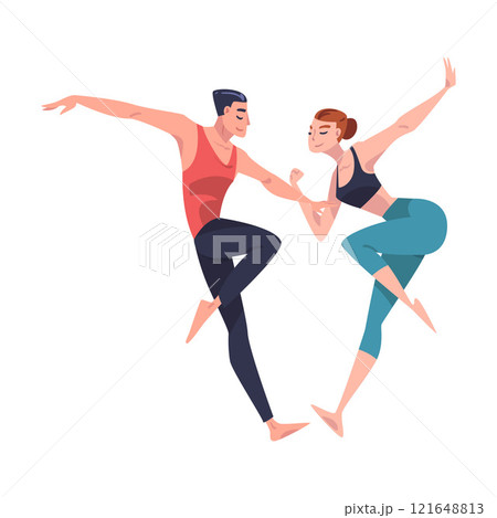 Man and Woman Dancer Moving in Tandem Performing at Choreography Class Vector Illustration 121648813
