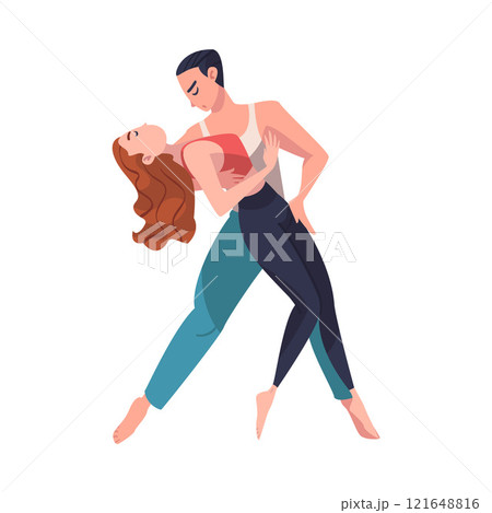 Man and Woman Dancer Moving in Tandem Performing at Choreography Class Vector Illustration 121648816