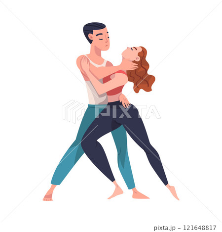 Man and Woman Dancer Moving in Tandem Performing at Choreography Class Vector Illustration 121648817