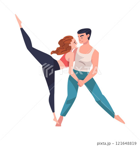 Dancing Couple Performing Dance at Choreography Class Vector Illustration 121648819