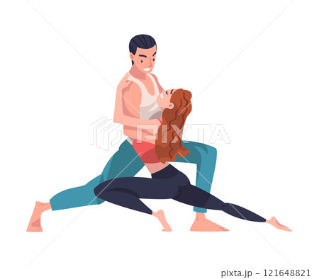 Dancing Couple Performing Dance at Choreography Class Vector Illustration 121648821