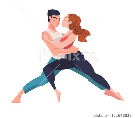 Dancing Couple Performing Dance at Choreography Class Vector Illustration 121648822