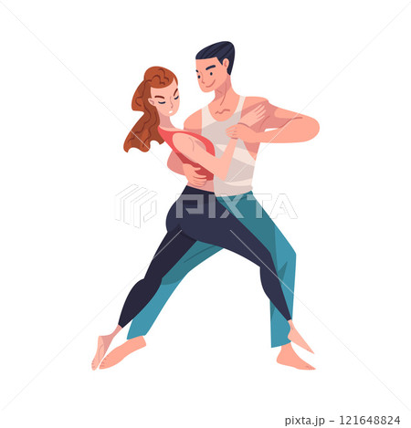 Dancing Couple Performing Dance at Choreography Class Vector Illustration 121648824