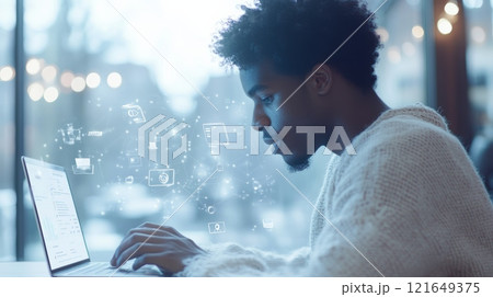 Young black software developer working on a...のイラスト素材 [121649375] - PIXTA