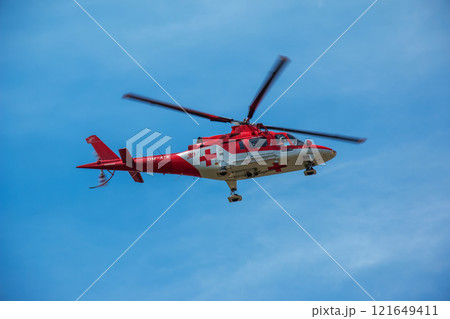 An ambulance helicopter flies up to the building of the cardiology hospital in the city of Nitra. An ambulance helicopter flies up to the building of the cardiology hospital in the city of Nitra. 121649411
