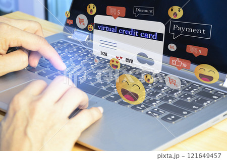 The idea is to use a virtual credit card to buy things and spend money online. The idea is to use a virtual credit card to buy things and spend money online. 121649457