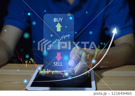 investment, graph, finance, loss, financial, buy, sell, price, risk, trader. touching smartphone for check my position of investment to take benefit or cut loss. graph is growth up. risk and loss. investment, graph, finance, loss, financial, buy, sell, price, risk, trader. touching smartphone for check my position of investment to take benefit or cut loss. graph is growth up. risk and loss. 121649460