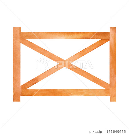 A stylized wooden gate, painted with a warm watercolor palette, evoking rustic charm for country-themed artwork, farm entryways, or agricultural design Ideal for rustic countryside scenery A stylized wooden gate, painted with a warm watercolor palette, evoking rustic charm for country-themed artwork, farm entryways, or agricultural design Ideal for rustic countryside scenery 121649656