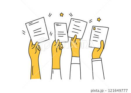 People voting and hold paper. Sale and buy. Business marketing auction vector illustration outline 121649777