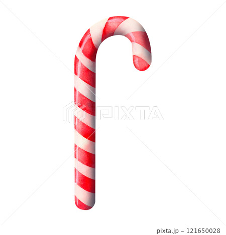 Candy Cane Illustration: A vibrant watercolor painting of a classic Christmas decor with red and white stripes. for festive designs, New Year crafts, holiday product packaging, and seasonal branding. Candy Cane Illustration: A vibrant watercolor painting of a classic Christmas decor with red and white stripes. for festive designs, New Year crafts, holiday product packaging, and seasonal branding. 121650028