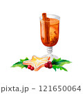 Mulled Wine and Christmas Treats: A watercolor design featuring glass, a gingerbread star cookie, and holly leaves and berryes. Perfect for holiday recipe books, New Year invitations, and ads. 121650064
